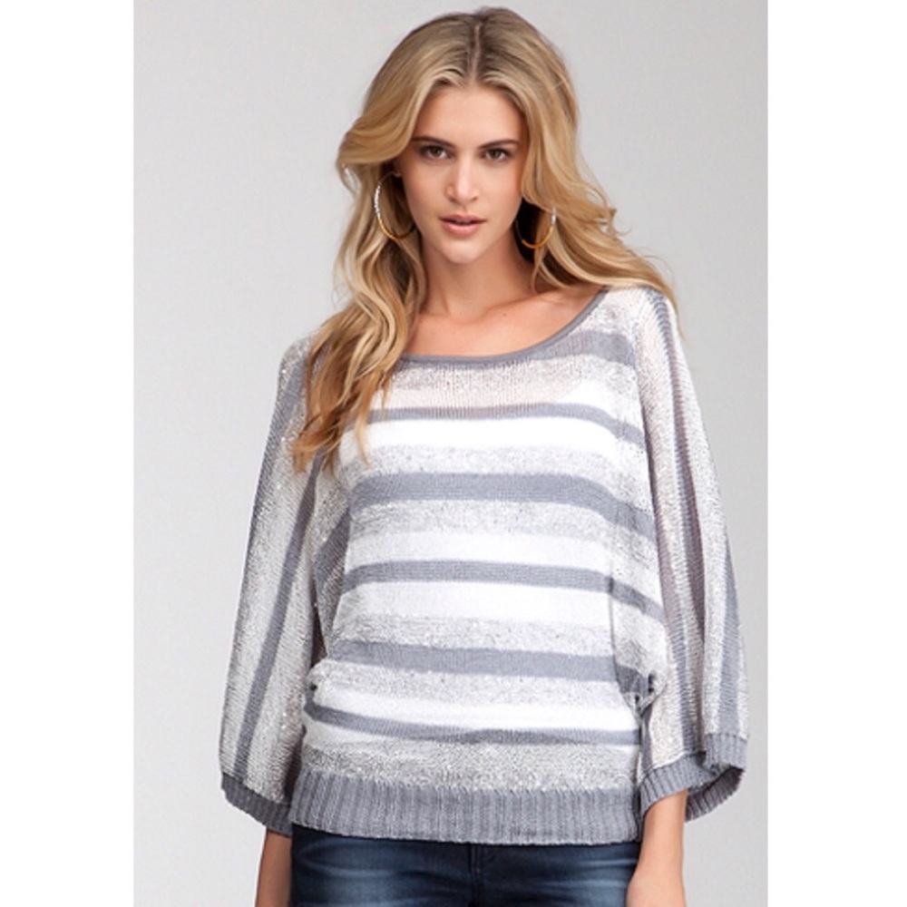 Bebe Stripe Sequin Kimono Sleeve Sweater Top
